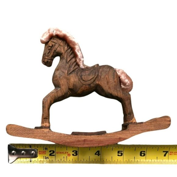Vintage Hand Carved Wood Rocking Horse Fur Rustic Christmas Holiday Folk Art 7" - Picture 6 of 7